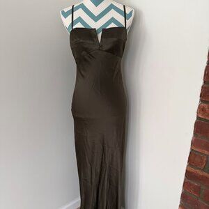 New With Tags-Reformation Brie Silk Dress in Pine Tree